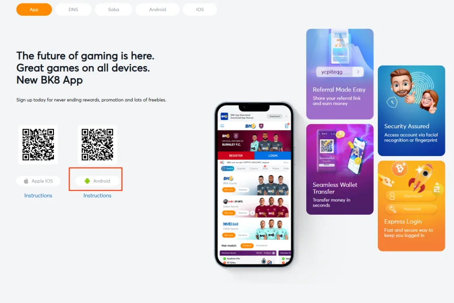 Android button on the BK8 apk download page