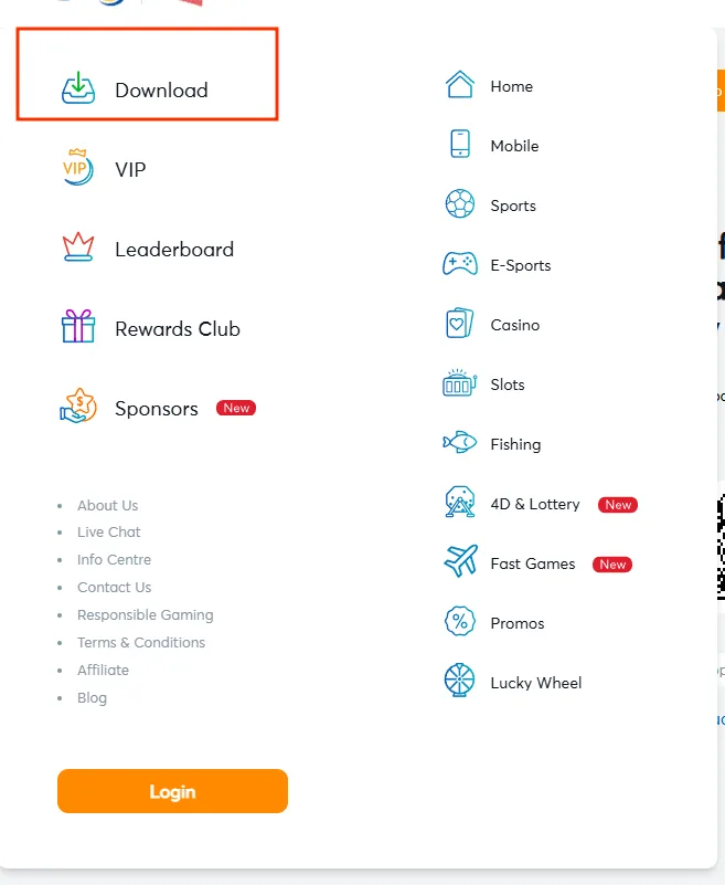 Download entry in the BK8 menu leading to the mobile app