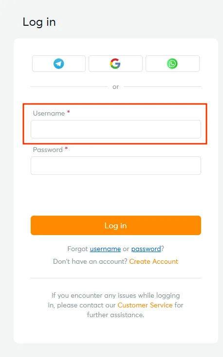 Username field highlighted on the BK8 login form