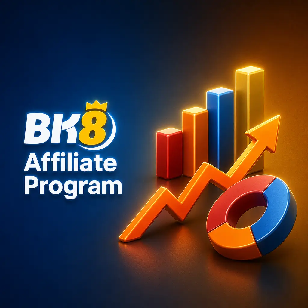 BK8 Affiliate Program offering up to 45% revenue share, daily tracking dashboard, and multilingual marketing materials for partners.