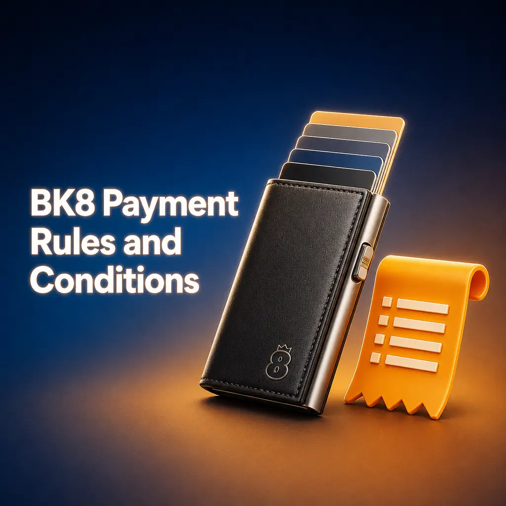 BK8 payment rules covering account name matching, ID verification, wagering, daily withdrawal limits, and single active bonus policy.