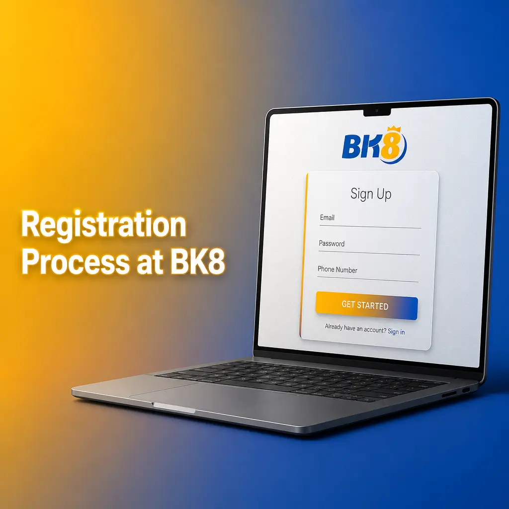 BK8 registration form showing sign-up steps for sports betting, live casino access, and welcome bonus in MYR